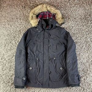 American Eagle Outfitters Parka Coat Womens Medium M Jacket Puffer Blue Faux Fur